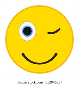Wink emoticon with happy smile in trendy flat style. Smiling emoji vector illustration.