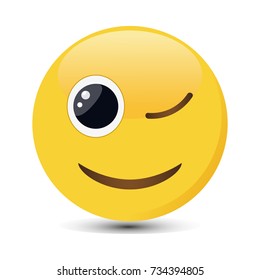 Wink emoticon with happy smile in trendy flat style. Smiling emoji vector illustration.