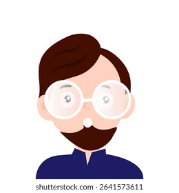 Wink expression face. expression face of a man with glasses and a beard illustration. emoticon, emoji, expression face