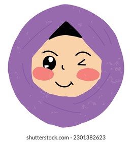 wink eyes expression. emoticon beautiful woman wearing hijab