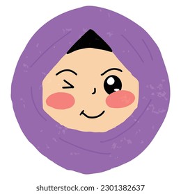 wink eyes expression. emoticon beautiful woman wearing hijab