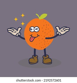 Wink eyes Orange with stuck out tongue expression sticker. Cartoon sticker in comic style with contour. Decoration for greeting cards, posters, patches, prints for clothes, emblems.