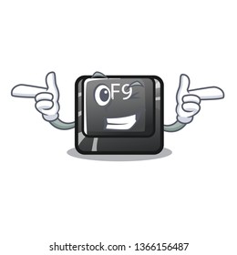 Wink F9 button installed on cartoon keyboard