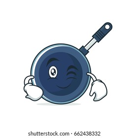 Wink Face Frying Pan Cartoon Character
