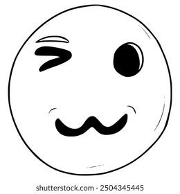 wink face icon illustration hand drawn outline vector