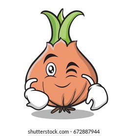 Wink face onion character cartoon
