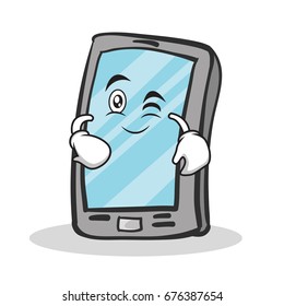 Wink face smartphone cartoon character