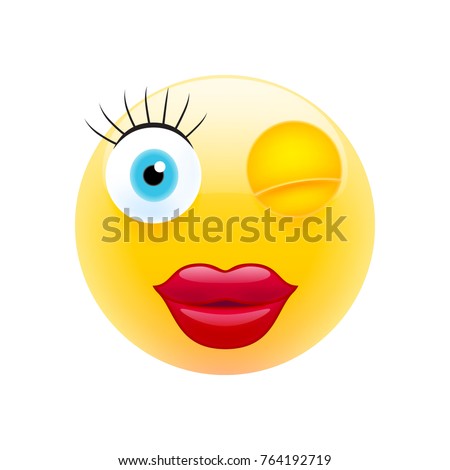 Wink Female Face Emoji Happy Emoticon Stock Vector (Royalty Free ...