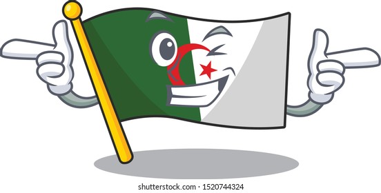 Wink flag algeria fluttering on cartoon pole