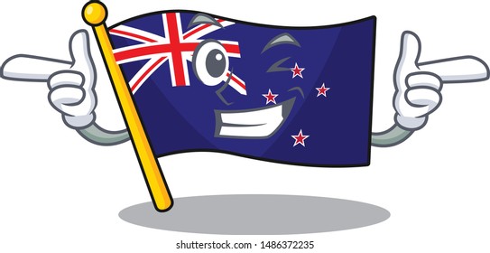 Wink flag new zealand isolated on character