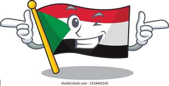 wink flag sudan with mascot funny cartoon