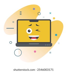 Expressão facial de gratidão Wink na tela do laptop - Design de ilustração de tecnologia para mídia digital | design de ícone Wink Grateful Emoji Laptop