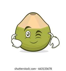 Wink green coconut cartoon character vector illustration