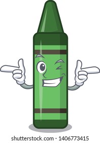 Wink green crayon isolated in the cartoon