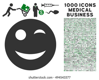 Wink icon with 1000 medical business green and gray vector pictograms. Design style is flat bicolor symbols, white background.