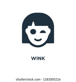 Wink icon. Black filled vector illustration. Wink symbol on white background. Can be used in web and mobile.