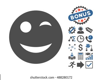 Wink icon with bonus design elements. Vector illustration style is flat iconic bicolor symbols, cobalt and gray colors, white background.