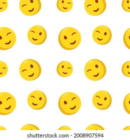 Wink Icon Emoji Pattern. Joke Seamless Background Symbols. Doodle Emoticon Illustration Design Vector.