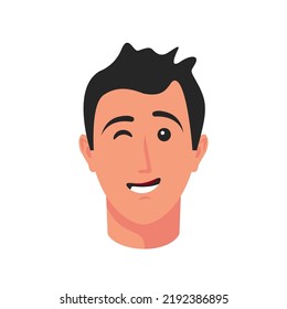 Icono de Wink. Viendo. La cara de un hombre alegre. Una sonrisa en la cara. Ojo cerrado. Feliz emoción. Se puede usar como emoji para los chats. Diseño plano de ilustración vectorial. Aislado sobre fondo blanco.