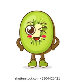 wink kiwi cute fruit character mascot vector design