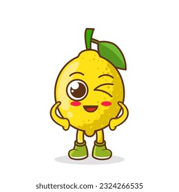 wink lemon cute fruit character mascot vector design