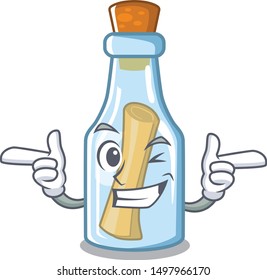 Wink message in bottle on the cartoon