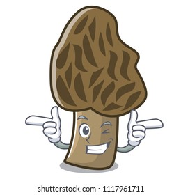 Wink morel mushroom character cartoon