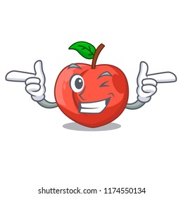 Wink nectarines cartoon with green leaves character