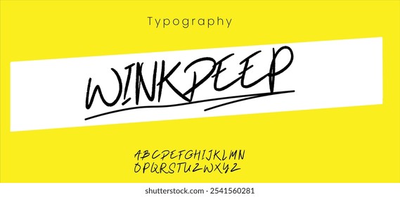 Wink Peep Handwriting alphabet. sign and signature , superhero logo. Type for sport, race, gym, car, automotive. Vector typeset