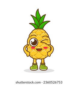 wink pineapple cute fruit character mascot vector design