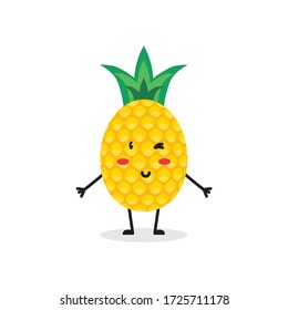 wink pineapple fruit cute character mascot vector design