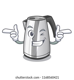 Wink plastic electric kettle isolated on cartoon