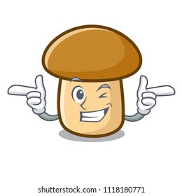 Wink porcini mushroom character cartoon