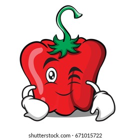 Wink red pepper character cartoon vector illustration