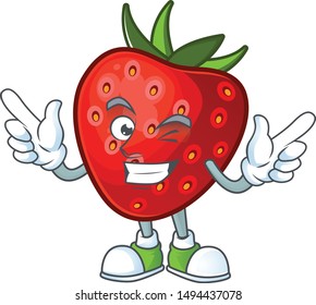 Wink red strawberry character mascot for symbol cartoon