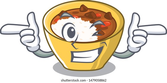 Wink rice curry isolated with the cartoon