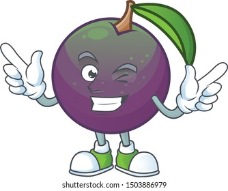 Wink ripe star apple character on white background