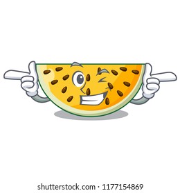 Wink sliced yellow watermelon on character cartoon