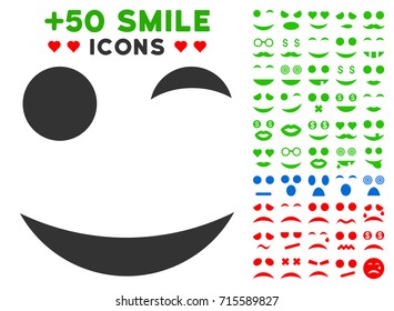 Wink Smile icon with bonus facial graphic icons. Vector illustration style is flat iconic symbols for web design, app user interfaces.