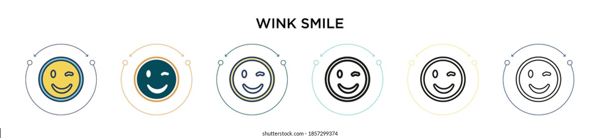 Wink smile icon in filled, thin line, outline and stroke style. Vector illustration of two colored and black wink smile vector icons designs can be used for mobile, ui, web