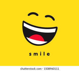 Wink Smile Icon Template Design. Smiling Emoticon Vector Logo On Yellow Background. Emoji Illustration Line Art Style. World Smile Day Banner