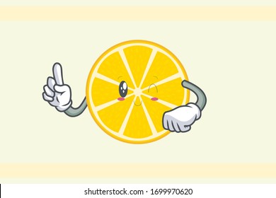 WINK, SMILING Face . Index Finger, Forefinger Gesture. Mascot Illustration Slice Lemon Fruit.