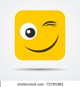 Wink square emoticon in a flat design