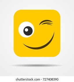 Wink square emoticon in a flat design