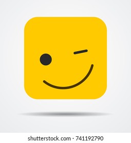 Wink square emoticon in a flat design