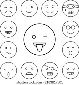 Wink, tongue, emotions icon in a collection with other items