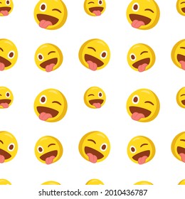 Wink Tongue Icon Emoji Pattern. Expression Seamless Background Symbols. Doodle Emoticon Illustration Design Vector.