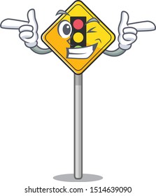 Wink traffic light ahead isolated with cartoon