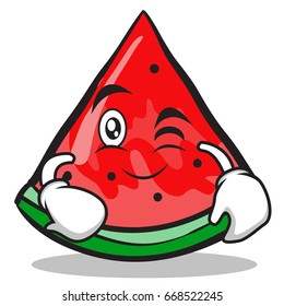 Wink watermelon character cartoon style vector illustration