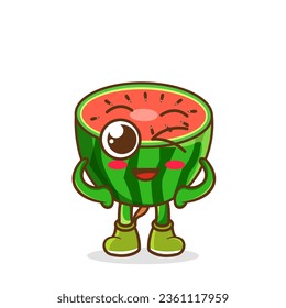wink watermelon cute fruit character mascot vector design